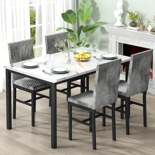 Recaceik Faux Marble Indoor Dining Table Set of 4 - 47.24"x27.5" Table, 4 Velvet Upholstered 35.82" Height Modern Ergonomic Chairs, Home & Apartment Dining Room Furniture, Apartment Furniture Outdoorfun,dorm essentials,home decor,sohochic sohochic