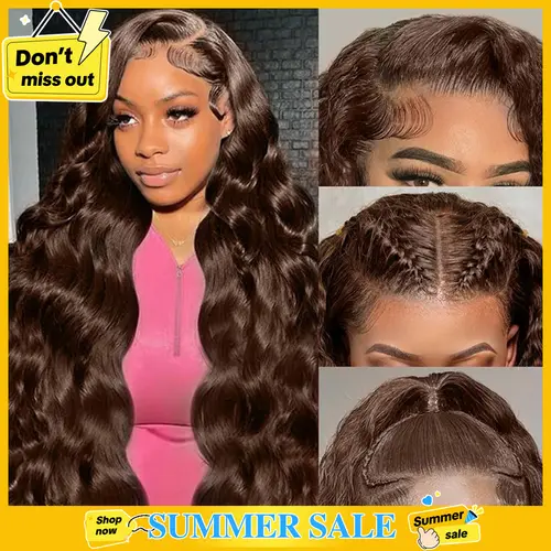 Mamushow #4 Chocolate Brown and #1 Jet Black 13x6 Body Wave Full Lace Frontal Human Hair Wigs #TikTokShopBackToSchool#SohoChic