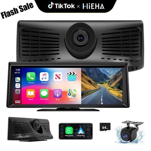 HiEHA 2026 GPS Mirror Dashcam with 8.14" CarPlay Screen, Wireless Android Auto, 2K Front Camera, 1080P Wireless Backup Camera, Mirror Link, Bluetooth, Satellite Radio, Car Accessories for All Vehicles