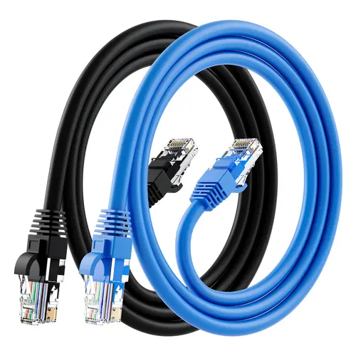 GearIt Cat6 Ethernet Cable (2-Pack) - 20ft CCA UTP Network Cord, High Speed 1000BASE-T for Gaming Room, Black & Blue