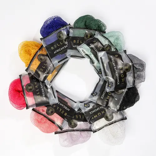 Bellanomi Box of 10 African Exfoliating Net Sponges Classic Texture for Gentle Exfoliation & Deep Cleansing - Vibrant Colors for Personal Care or Gifting