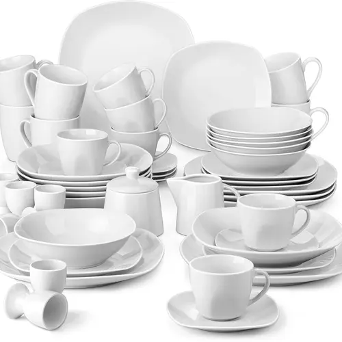 MALACASA Elisa Series 50-Piece Porcelain Dinnerware Set, Minimalist Grey-White Rounded Tableware (Various Sizes) for 6-10 People, Dishwasher-Safe Modern Kitchenware with Cutlery, Coffee Cups, Cereal Bowls, Dessert Plates, Dinner Plates