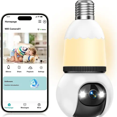 Hawkray Socket-Mounted Wi-Fi Security Camera, Wireless Indoor/Outdoor Smart Home Gadget with 360° Remote Viewing, Night Vision, Motion Sensor Alerts, Real-Time Audio, QR Code Easy Installation, Protection Solutions