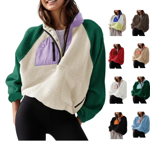 YeeZaa Fleece Pullover Jacket for Women Cropped Fall Winter Fuzzy Sherpa Jacket Sweatshirt Coat 2026 Fall Winter with Pockets Outerwear
