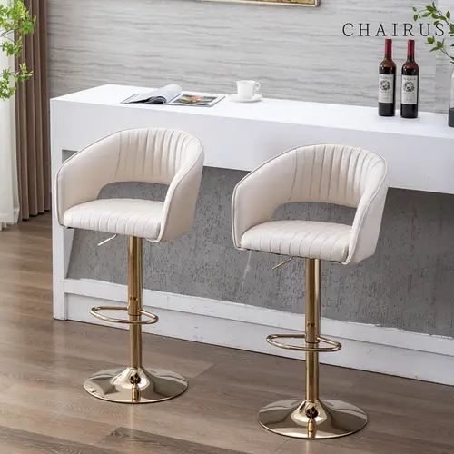 CHAIRUS Modern Swivel Faux Leather Waterproof Barstools (Set of 2) - Adjustable Upholstered Counter Chairs with Back, Gold Footrest for Home Kitchen, Pub Island, Cafe Decor