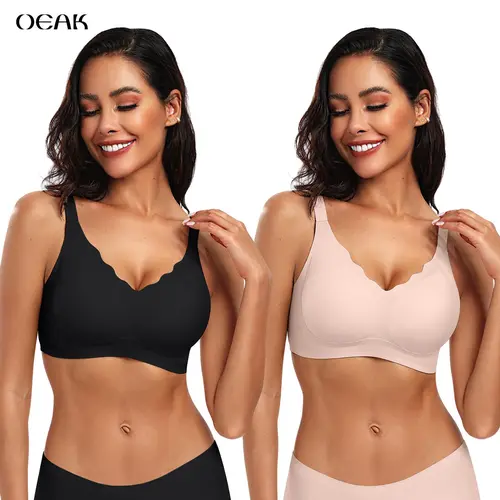 OEAK 2PCS Women Seamless Jelly Bra Soft Push-Up Bralette Wireless No Underwire Comfort Full Coverage Everyday Bra