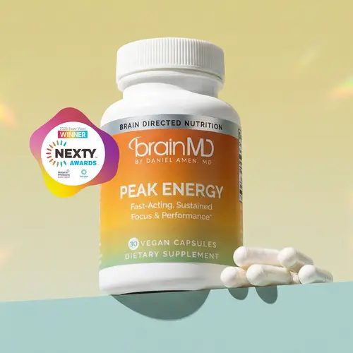 Peak Energy | BrainMD | 30 Capsules or 30 Servings Powder | Clean Energy & Focus Support | Muscle Performance, Endurance & Mental Clarity | PEAK ATP & Enfinity Paraxanthine