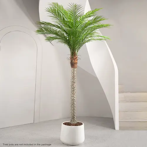 VITALISMO Artificial Phoenix Palm Tree - Wood Core Adds Sturdy Palm Structure, 7/8/9 Ft, 18 Adjustable Leaves, 37.4" Leaf Span, Faux Plant with Decorative Fruits, Artificial Trees for Wedding Decor Indoor Outdoor Plant Decor, Floral Decor