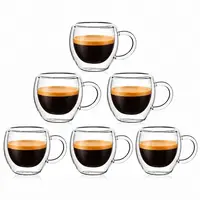 YUNCANG 2.5oz Borosilicate Espresso Coffee Cups Set of 6 with Handle - Hand-Blown Craft, Lead-Free Glass, Crystal-Clear View, Cold Brew Ready, for Espresso, Lattes, Tea, Aesthetic Kitchen Drinkware,sohochic