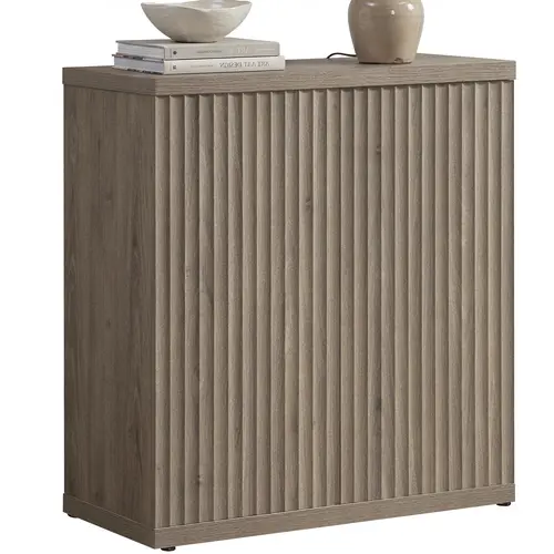 【SohoChic】SICOTAS Modern Storage Cabinet - Sturdy Buffet Accent Side Cabinet Credenza with Doors, 2 Adjustable Shelves, Waveform Panel, Scratch-proof Top, 15.6"x30.9"x34.1" Fluted Media Console Serving Station for Living Room, Kitchen Indoor Furniture