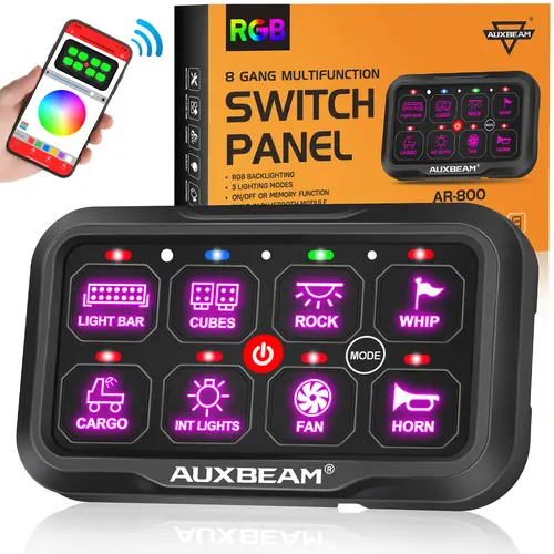 AUXBEAM AR-800 RGB 8-Gang Switch Panel with APP Control, Offroad Lighting Controller, Aftermarket Truck Accessories for Semi Trucks, Semi Truck Accessories toolupgrade