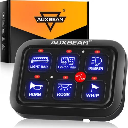 Auxbeam BC60 Aluminum Housing 6 Gang On-Off Control Switch Panel Controller - 12V DC Universal Relay System, Dimmable LED Automatic Backlight, -40°C~+105°C, 60A Current Boost, Customize for Your Driving Car Electronics Vehicle Accessories,toolupgrade