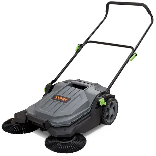 VEVOR Lightweight Human-Powered Non-Electric Manual Push Floor Sweeper, Warehouse Floor Sweeper Floor Cleaning System with 25.6" Wide Rapid Sweep, 5-Gallon Large Capacity Tank, Foldable Adjustable Handle for Storage, Patio Yard Garage Cleanup