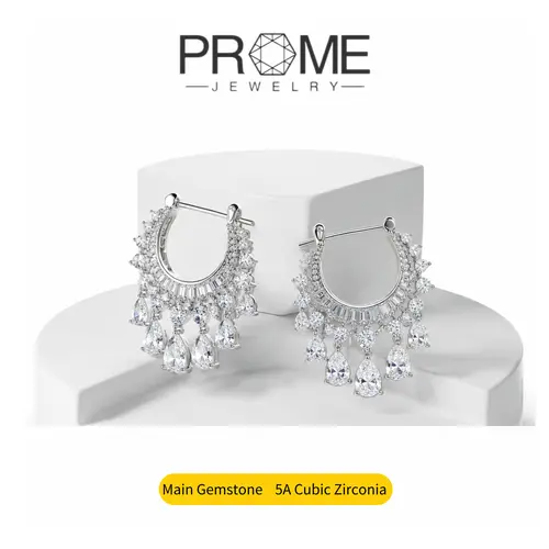 (CE014) Water Drop Tassel Drop Dangle Earrings with 5A Zircon - 10.5g Sparkling Look, Elegant Design - Female Daily Jewelry, Ideal Gift