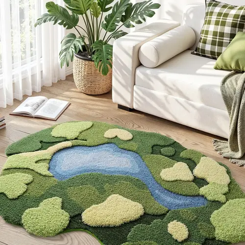LUMI Moss Bath Mat Ultra Thick Soft Green Bathroom Rug 20x32 Daisy Pattern Non Slip Microfiber Absorbent for Shower Floor Sink Bedroom Home Decor