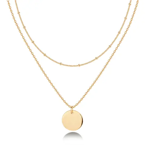 PAVOI 14K Gold Plated Women's Minimalist Layered Coin Pendant Necklace