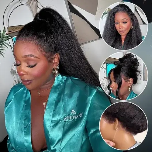 Ashimary Human Hair 360-Degree Lace Frontal Wig, Glueless Easy-Remove Invisi-Strap Kinky Straight Pre-Everything Newborn Hairline Natural Look Wig for Summer Wins, Wigs, Human Hair Wig,sohochic