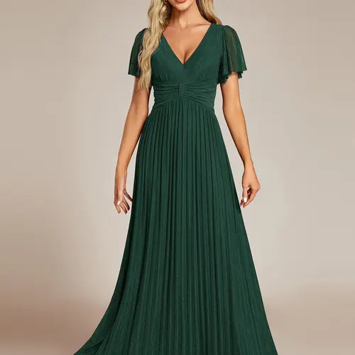 Ever-Pretty 2026 Spring  Evening dress, V-Neck Glittery Short Sleeves Formal Evening Dress with Empire Waist 11961  dress Spring  dress