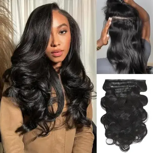 Mscoco Human Hair Clip In Extensions Invisible And Seamless Yaki Straight/ Body Wave/ Silky Straight/Burmese Curly Real Human Hair Ponytail With Clip In Quick Weave No Salon Needed 7Pcs/pack Easy To Install #Sohochic