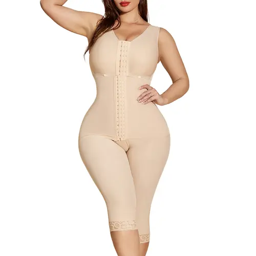 JOSHINE Lady's Full Body Shapewear Underwear, Nylon Faja with Built-In Shaper, Tummy Control, Butt Lift, Adjustable Straps & Open Crotch, Tan