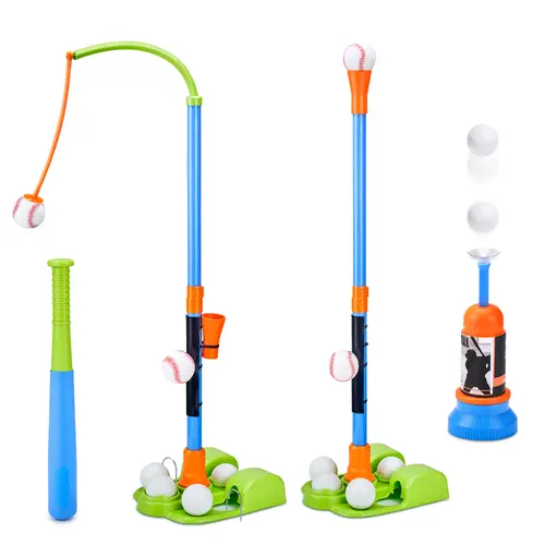 JoyCat Unisex 3-in-1 Backyard Baseball Set for Kids 4-12 Yrs - Adjustable Height Stand, Hanging Tee, Impact-Resistant Launcher, Soft Ball Design, Self-Stick Cover, Weighted Base, Safe Practice Toys