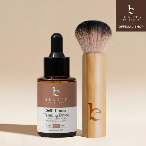 [TikTok Shop Exclusive] Beauty by Earth Self Tanner Drops & Kabuki Brush Bundle - Customizable Sunless Tanning Drops Moisturizing Bronzing Face & Body Made in USA