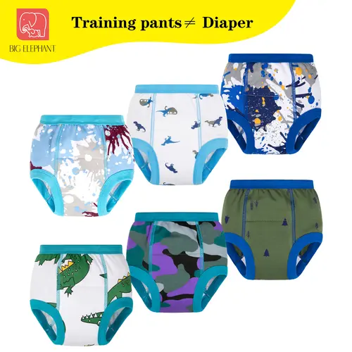 Big Elephant Toddler Potty Training Underwear - 6-Pack Reusable 100% Cotton Pants for Boys/Girls (12M-4T), Cozy Fun Designs, Leak to Learn,sohochic