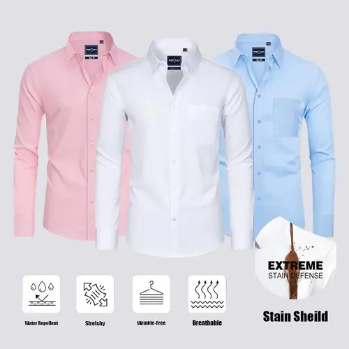 3-Pack Alimens&Gentle Men's Stain Sheild Business Casual Dress Shirts - Slim Fit Long Sleeve Button Down Shirt Tops sohochic style