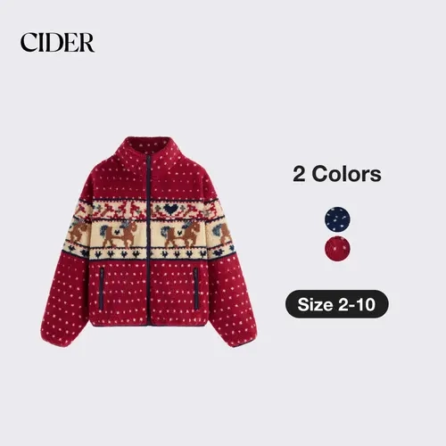 Cider Fleece Collar Graphic Jacket SohoChic