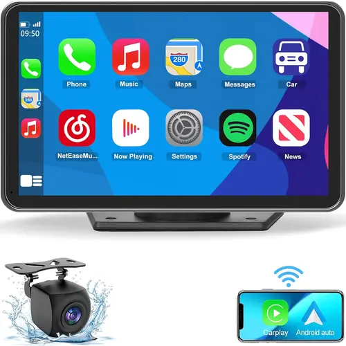 WHATOOK Portable Wireless Double Din Car Stereo Monitor - Touchscreen Wireless CarPlay Radio, Android Auto, AirPlay, MirrorLink, Plug-and-Play for Vehicles, Kids