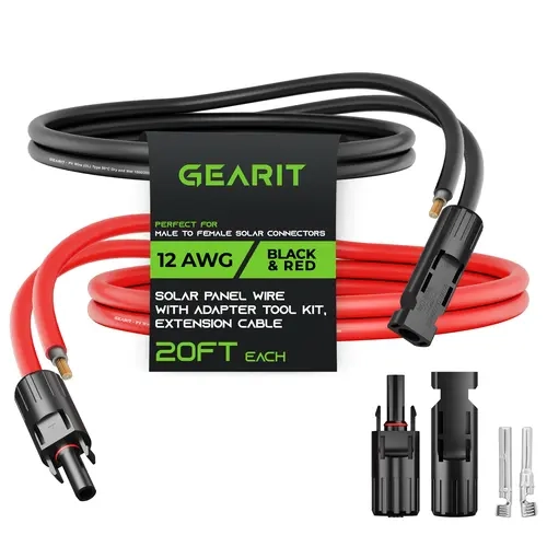 GearIt 12AWG Low Loss Solar Panel Extension Cable - IP67 Rated Waterproof Lock Outdoor Safe Wire with Power Transfer Adapter Tool Kit, Built To Handle Extreme Cold And Heat