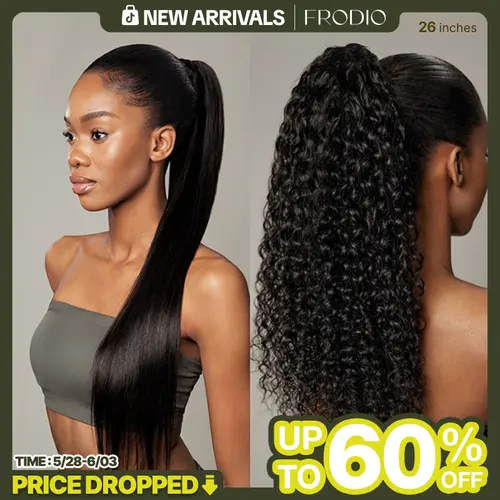 Frodio 100% Human Hair High-Density 10-Sec Ponytail Hairstyle Drawstring Ponytail Hair Extensions Ponytail Black Girls Valentine's Day #summervibes