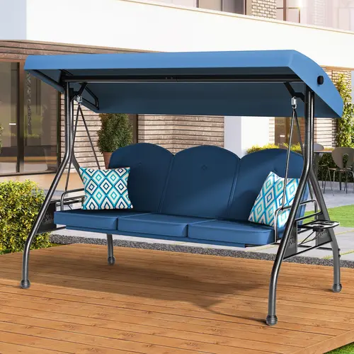 【SohoChic】ZZWHOM 3 Seat Outdoor Porch Patio Swing 800lbs 2-in-1 Glider Chair with Adjustable Canopy & Removable Cushion, Durable Outdoor Design