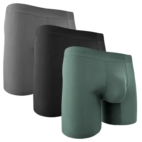 Men's 7in Seamless Pouch Boxer Briefs 3pk (Black/Heather Gray/Slate Green) - 74% Nylon 26% Spandex, Soft, All-Day Ease, Smooth Revolutionary Anatomical Menswear Underwear, No