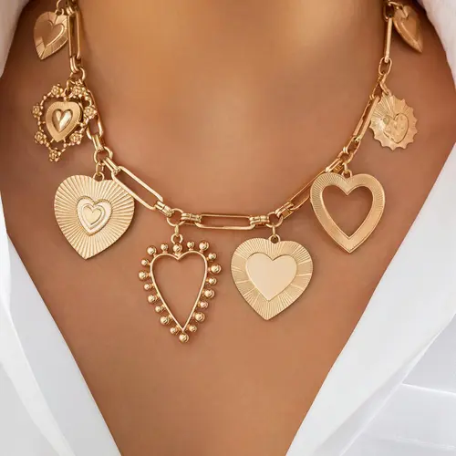 Party Style Heart Design Pendant Necklace, Chain Heart Pendant, Fashion Jewelry for Party, Daily Clothing Decor, Trendy All-match & Exquisite Jewelry for Birthday Gift