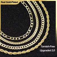 Holylegend 14K Real Gold-Plated Rope,Miami, Figaro,Cuban Necklace Chain 24 Inches Long,Tarnish-Free, 8mm/10mm Width, Secure Clasp,Father's Day Gift