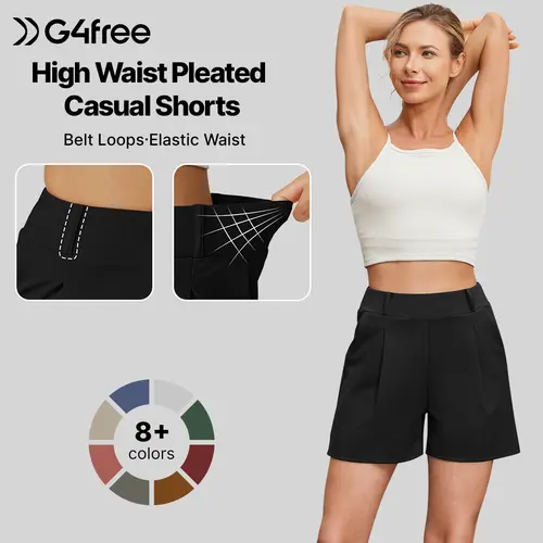 G4Free Women's High-Waisted Athletic Shorts with Pockets 4", Trendy Casual Summer Shorts with Pockets for Outdoor Activities,#sohochic