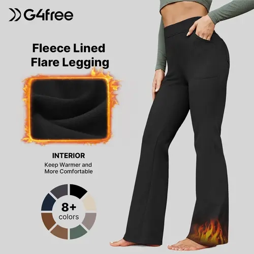 G4Free Fleece Lined High-Waist Flare Work Pants Vintage Winter Yoga Comfy,#sohochic