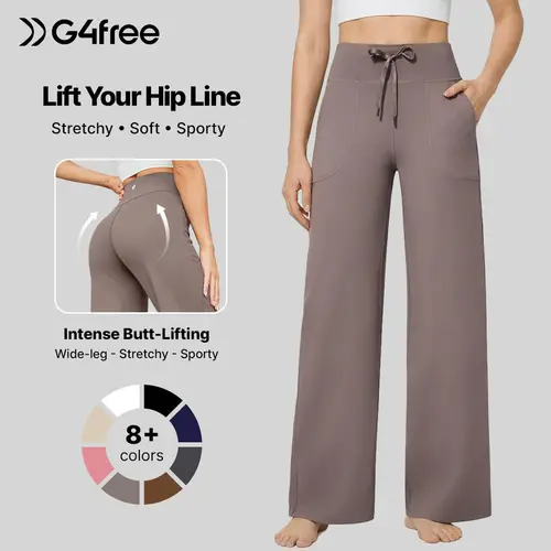 G4Free Womens High Waist Wide Leg Sweatpants Stretch Lounge Yoga Pants with Pockets Comfy Workout Casual EverGoing 2026, Gray Sweatpants, Clothes,#sohochic