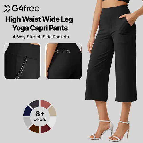 G4Free Womens Wide Leg Cropped Capri Pants Pocket Yoga Leggings Lightweight Summer Casual Daily Outfit EverGoing 2026, Women's Clothes, Gym,#sohochic