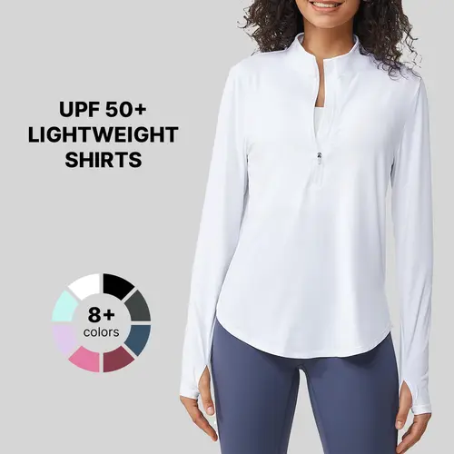 G4Free Women's UPF 50+ Sun Protection T-Shirt - Relaxed Fit, Lightweight Polyester Clothes, Half-Zip, Quick Dry Pro Workout Activewear for Golf, Hiking,#sohochic