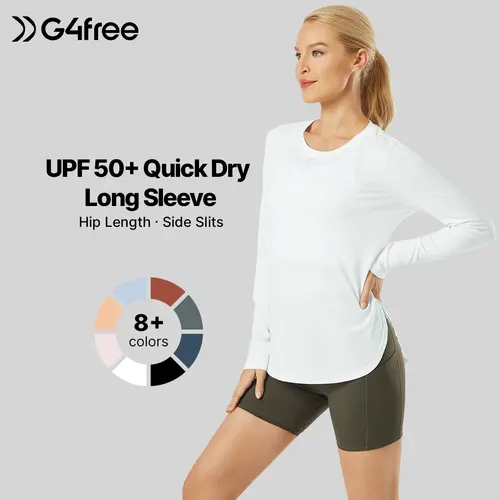 G4Free Women's UV Sun Protection Quick-Dry Hip-Length Long-Sleeve Scoop Neck Gym Tee, Fitness Tops for Women Activewear,#sohochic