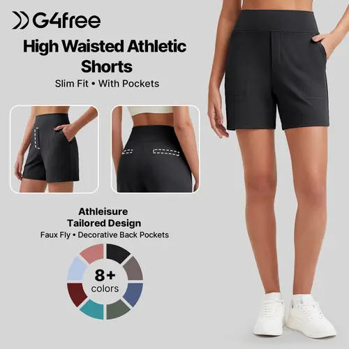 G4Free Women's High Waist Wide Leg Yoga Shorts - 4"/5" Inseam, 4-Way/Elastic/Gentle Stretch Woven Athletic Shorts with Pockets for Workout Lounge EverGoing 2026, Athletic Shorts Women, 4-Way Shorts,#sohochic