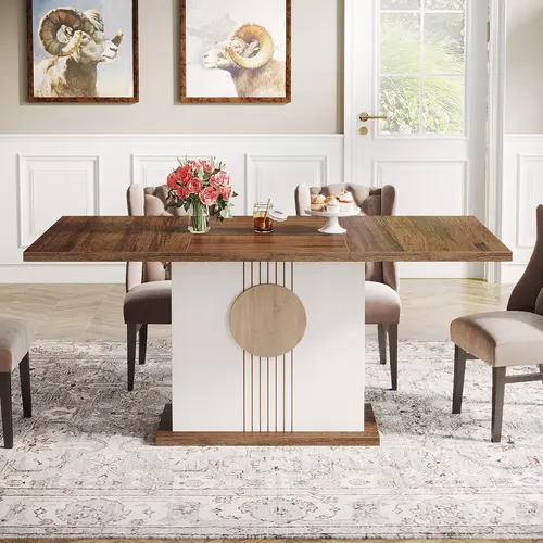 Tribesigns 55" Rectangular Dining Table for 4 to 6 People, Farmhouse Wood Dinner Table for Kitchen, Dining Room (Only Table)