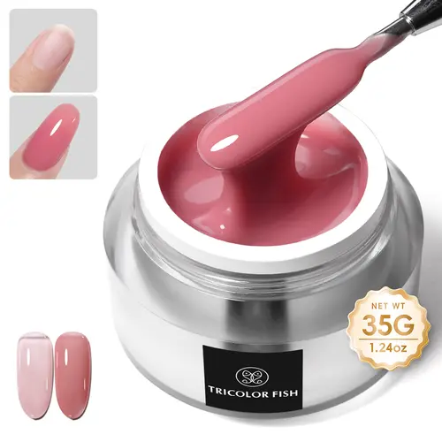 Tricolor Fish UV Durable Builder Gel, 35g Jelly Nude Pink Hard Gel - Nail Extension, Repair & Long-Lasting Strengthener for Manicure
