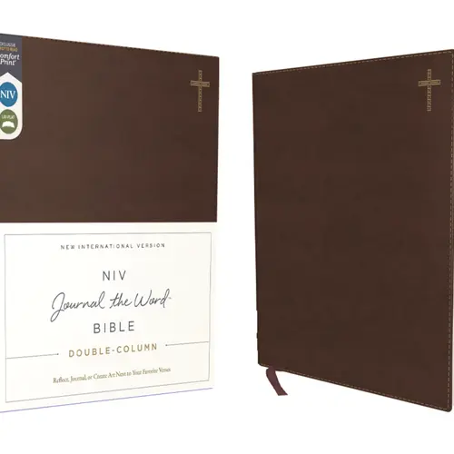 NIV, Journal the Word Bible (Perfect for Note-Taking), Double-Column, Leathersoft, Brown, Red Letter, Comfort Print: Reflect, Take Notes, or Create Art Next to Your Favorite Verses (NIV Journal the Word Bible) by Zondervan [Leatherbound Book]