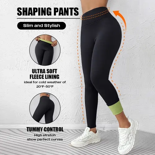 CHICME Warm Winter Women‘s Fleece Lined Active Pants Thick Soft Tummy Control Termal Warm Winter Shaping Pants