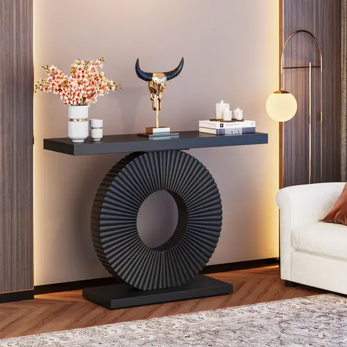 Tribesigns Modern Console Table with Geometric Base, 40 inch Wood Entryway Table Sofa Table Narrow Long, Black