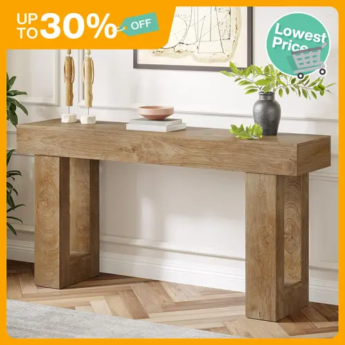 Tribesigns 63-Inch Long Console Table, Wooden Rectangular Sofa Table Behind The Couch, Farmhouse Entryway Table for Entrance, Hallway, Living Room (Natural) Modern