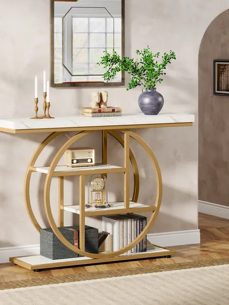 Tribesigns 41.3" Console Table, Industrial 4-Tier Sofa Table, Narrow Wood Accent Tables with Storage Shelves for Living Room, Hallway, Foyer, Entryway